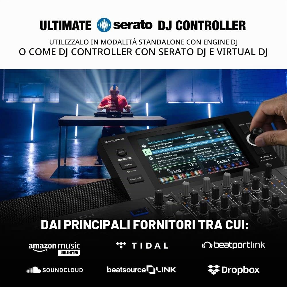 Denon DJ SC LIVE 4 - Console DJ, mixer DJ a 4 canali, streaming da Amazon Music, Wi-Fi, casse & Pioneer DJ – Cuffie Over-Ear Professionali Modello HDJ-X5 | Eccellente Qualità Sonora