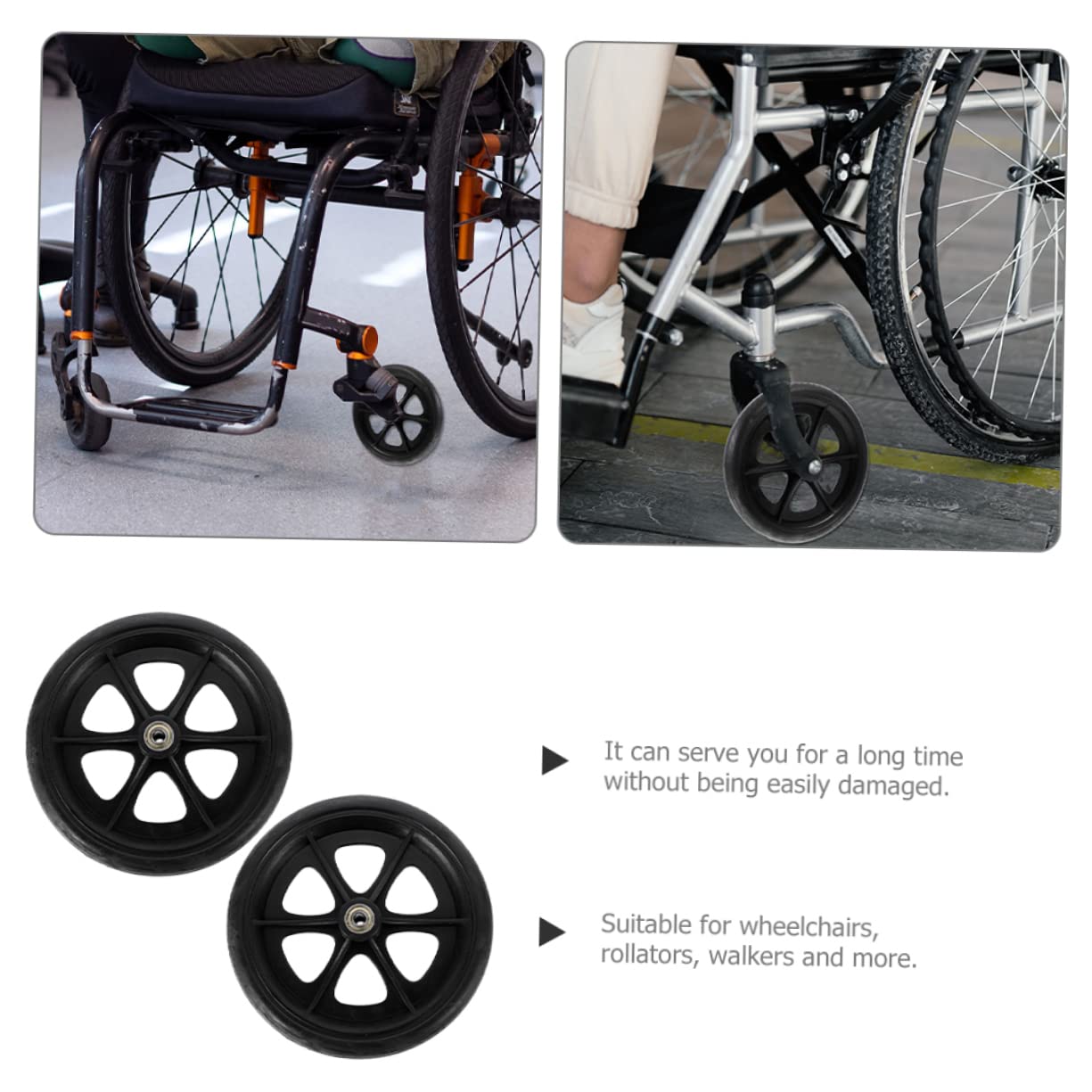 HOMOCONO Enhanced Wheelchair Accessory: 2 Pack 8 Inch Front Wheel Sturdy Replacement Tires for Wheelchair Rollators