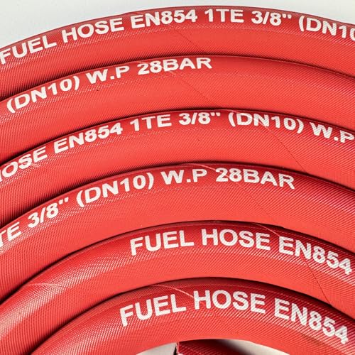 Image of 15FT Fuel Line Hose 6AN 3 /8 inch inch, 10mm High Pressure Hose,2.8Mpa 400PSI for Fuel Systems Engines Tube Hose Multiple Size Options,Implementation Standards:EN854,Red (Attached Hose Clamp)