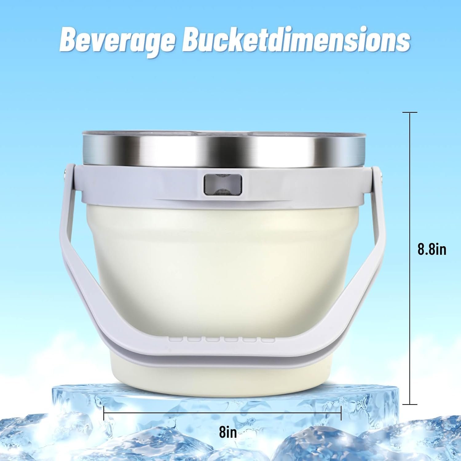 7L Beverage & Ice Bucket with Lid, Stainless Steel, Includes Scoop & Tongs, Holds 6 Beer Bottles or 3 Wine Bottles, Keeps Drinks Cold for Hours, Easy Carry Handle for Parties & Outdoor-White