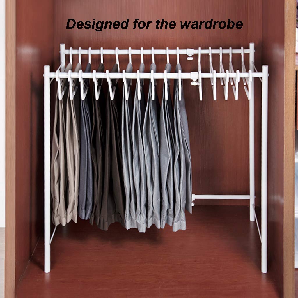 Perchero móvil para Pantalones, Soporte para Bufanda de Ancho Ajustable con Ruedas giratorias, Perchero para 20 Pantalones para guardarropa, Color Blanco