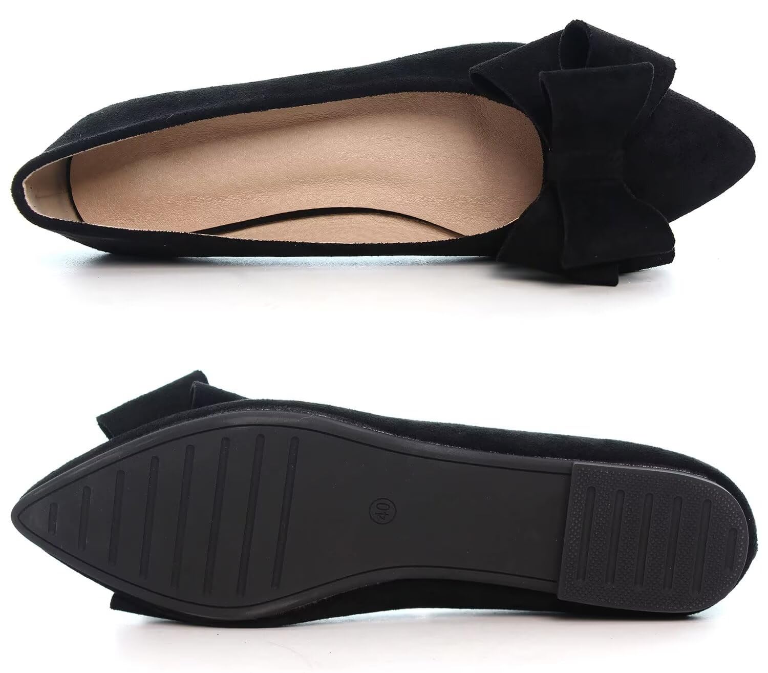 SAILING LU Womens Bowknot Ballet Flats Pointy Toe Casual Flat Shoes Suede Dressy Wear to Work Slip-Ons Moccasins