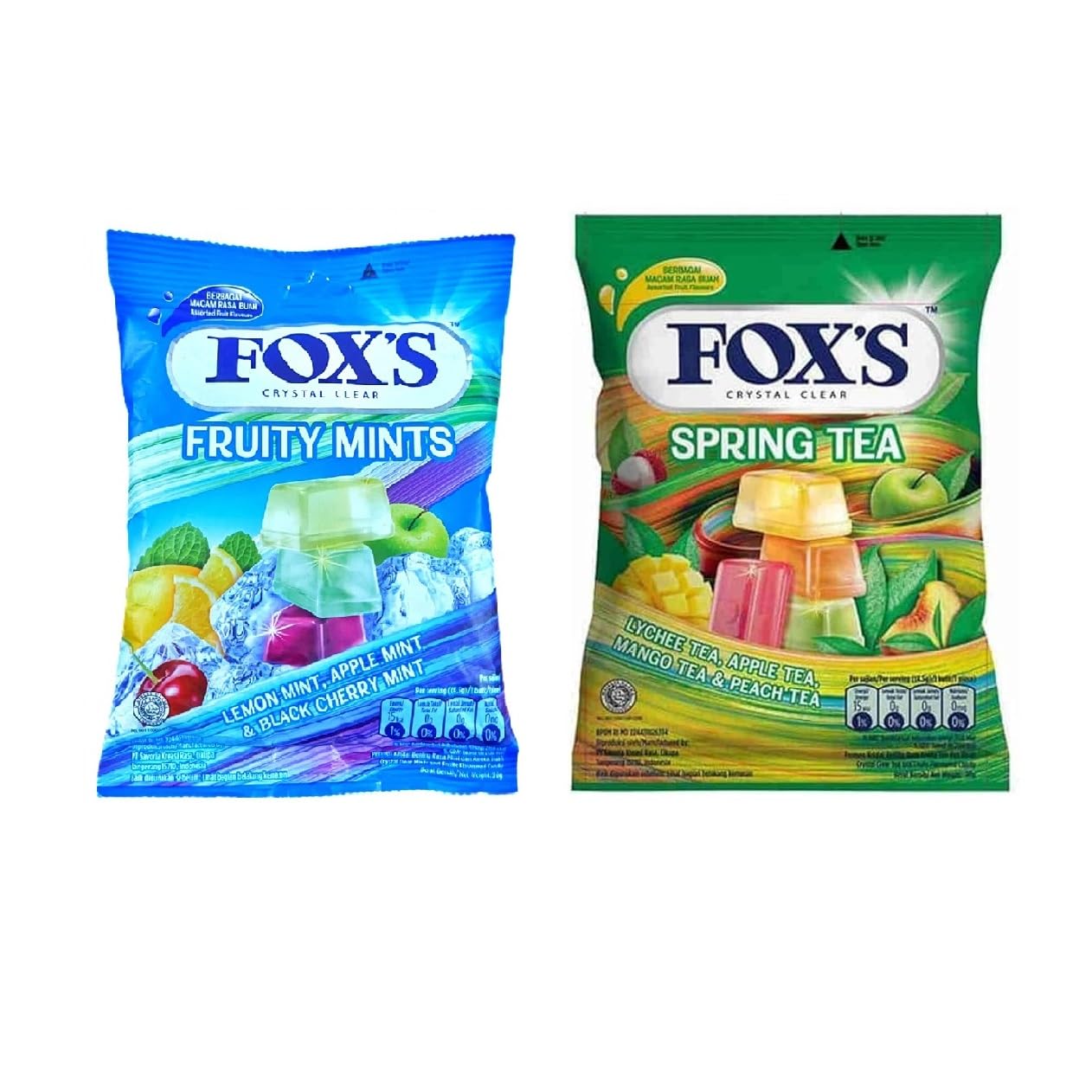 Fox's Crystal Clear Fruity Mints & Spring Tea Candy Pouch Each 90g (Pack Of 2) | Imported Candy
