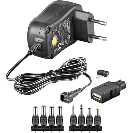 goobay 58447 Bloc d'alimentation Universel 3V / 4, 5V / 6V / 7, 5V / 9V / 12V INCL. 8 fiches d'adaptation Plus Adaptateur USB / 1000mAh / Noir