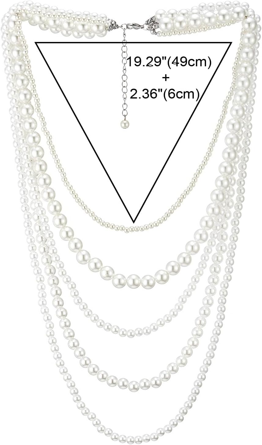 Multi-Strand White Pearl Statement Necklace Collar Necklace Beads Charms Pendant Dress Wedding Party - Image 4