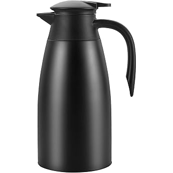 Thermos Flask 2 Litres Stainless Steel Coffee Pot Thermos Double-Walled Vacuum Insulation Jug Leak-proof One-Handed Closure Suitable for Everyday Office Black