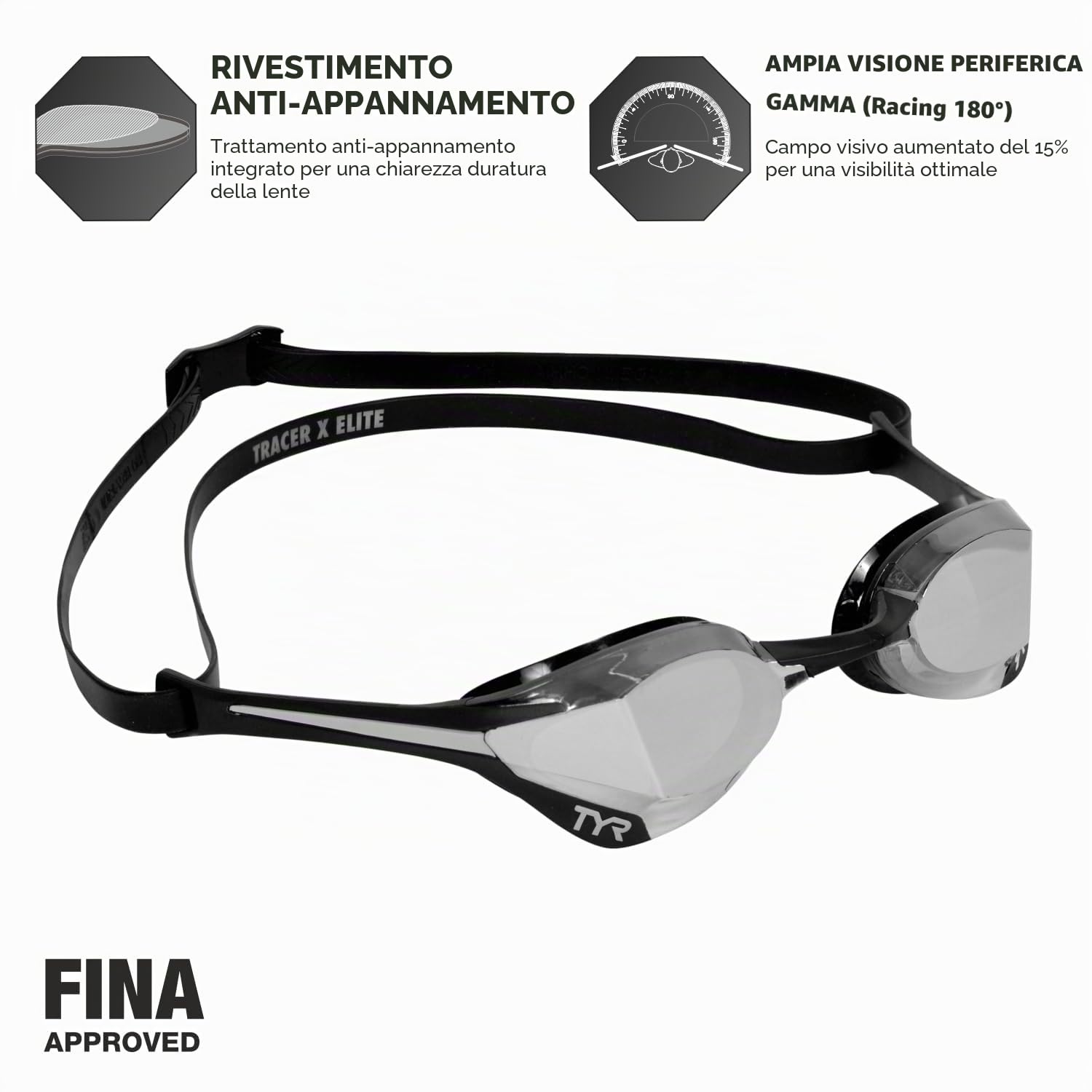 TYR Tracer X Elite Racing Goggle Tracer X Elite occhialino da gara Unisex - Adulto (Pacco da 1)