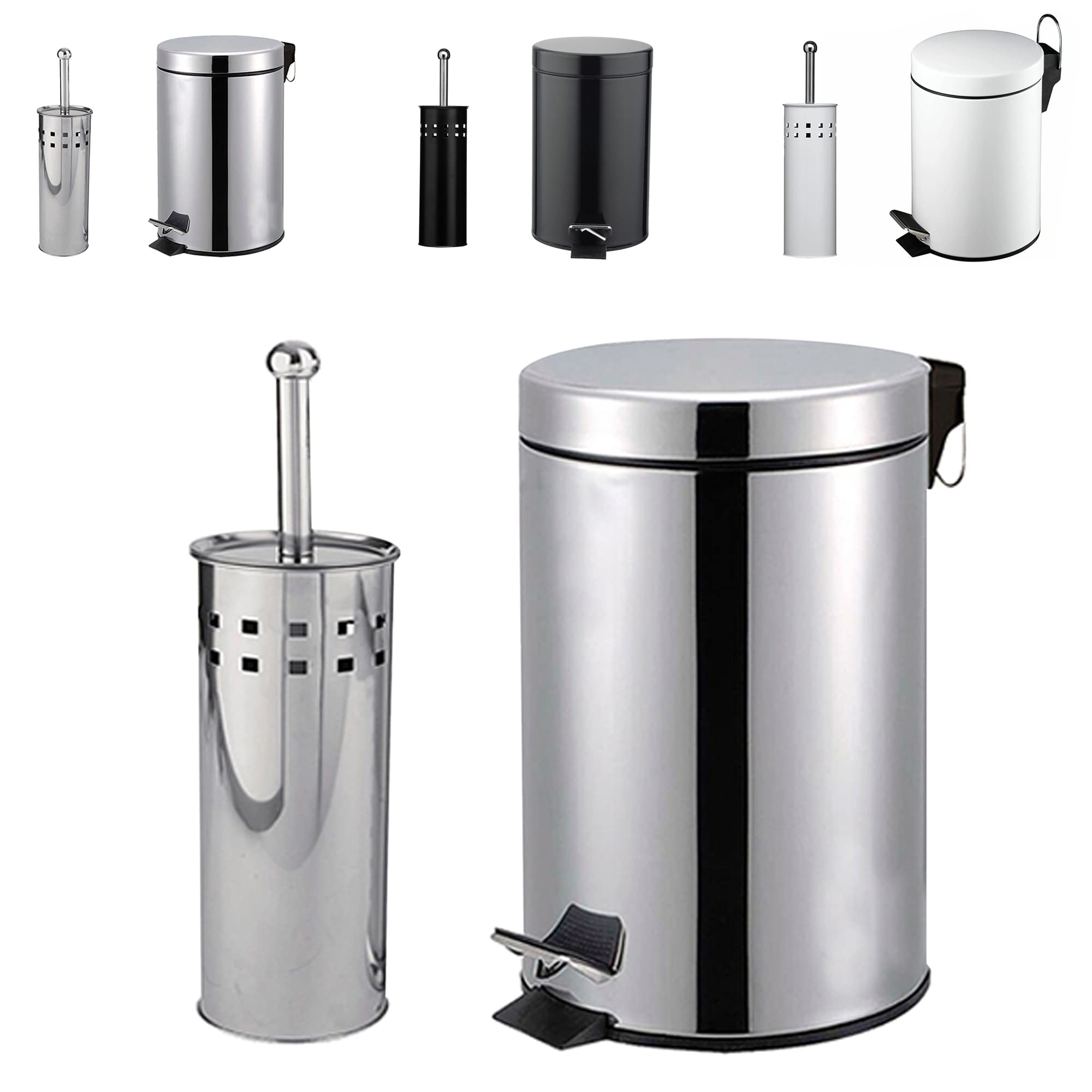 Crystals 3 Liter Stainless Steel Pedal Bin for Kitchen Bathroom Toilet Rubbish + Toilet Brush with Holder (Silver)