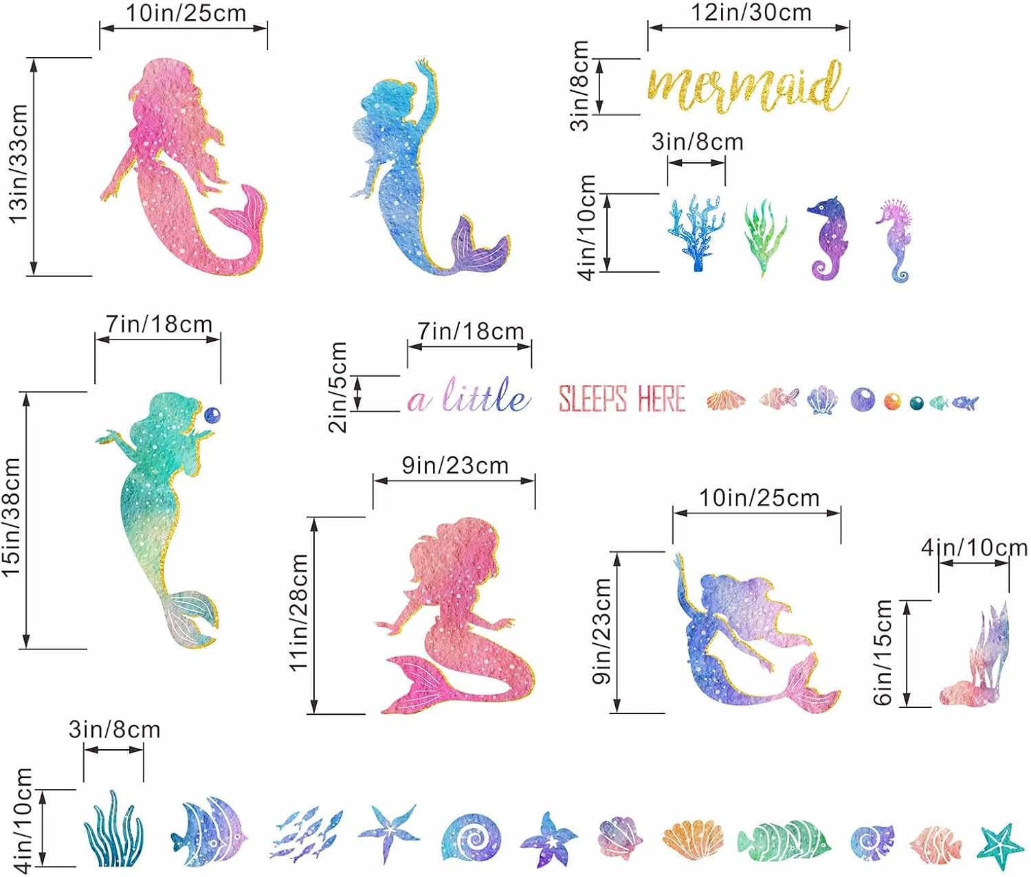 Baby Girls Mermaid Wall Decals - Under The Sea Marine Theme Wall Stickers - Nursery Kids Room Daycare A Little Mermaid Sleeps Here Wall Decor