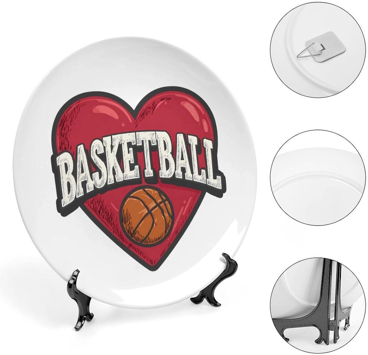 Love Heart Basketball Lover Decorative Plates for Display Ceramic Plate Tray with Stand Hanger Home Decor