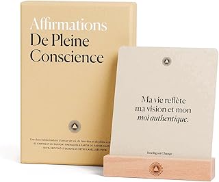 French Mindful Affirmation Cards, Daily Words of Encouragement Cards, Self Affirmation Inspirational Gifts, Self Care Box of Positive Affirmations, Display Stand, Deck of 52 - Intelligent Change