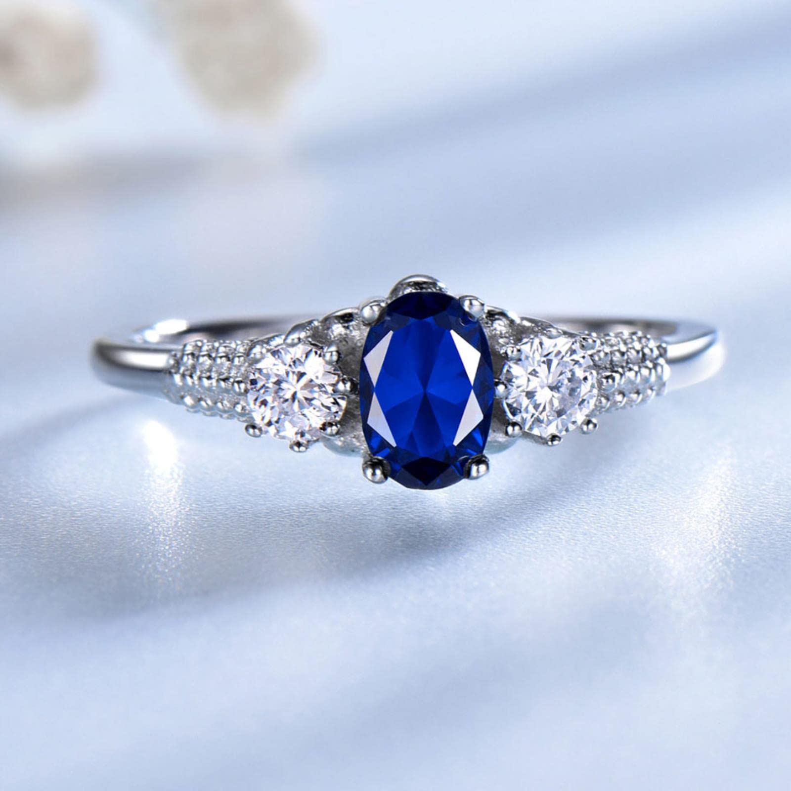 Anillos De Zafiro Azul para Mujer, Joyería De Plata De Ley 925 Sólida, Piedra Preciosa Azul De Corte Ovalado, Joyería De Compromiso Elegante para Boda