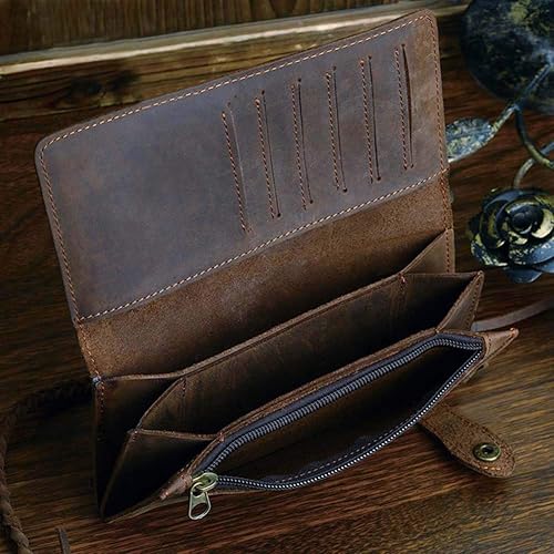 Miniatura 7 de Le'aokuu Funda de cuero para hombre, con cremallera, para tarjetas de identificación, organizador de tarjetas, funda para teléfono, diseño plegable