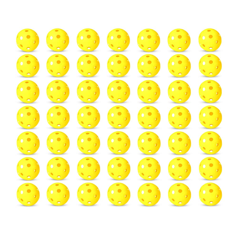 Golfoy Basics Practice Golf Balls - Airflow Hollow Plastic for Driving Range, Swing Training - Lightweight Indoor/Outdoor Use - Yellow (Pack of 50)