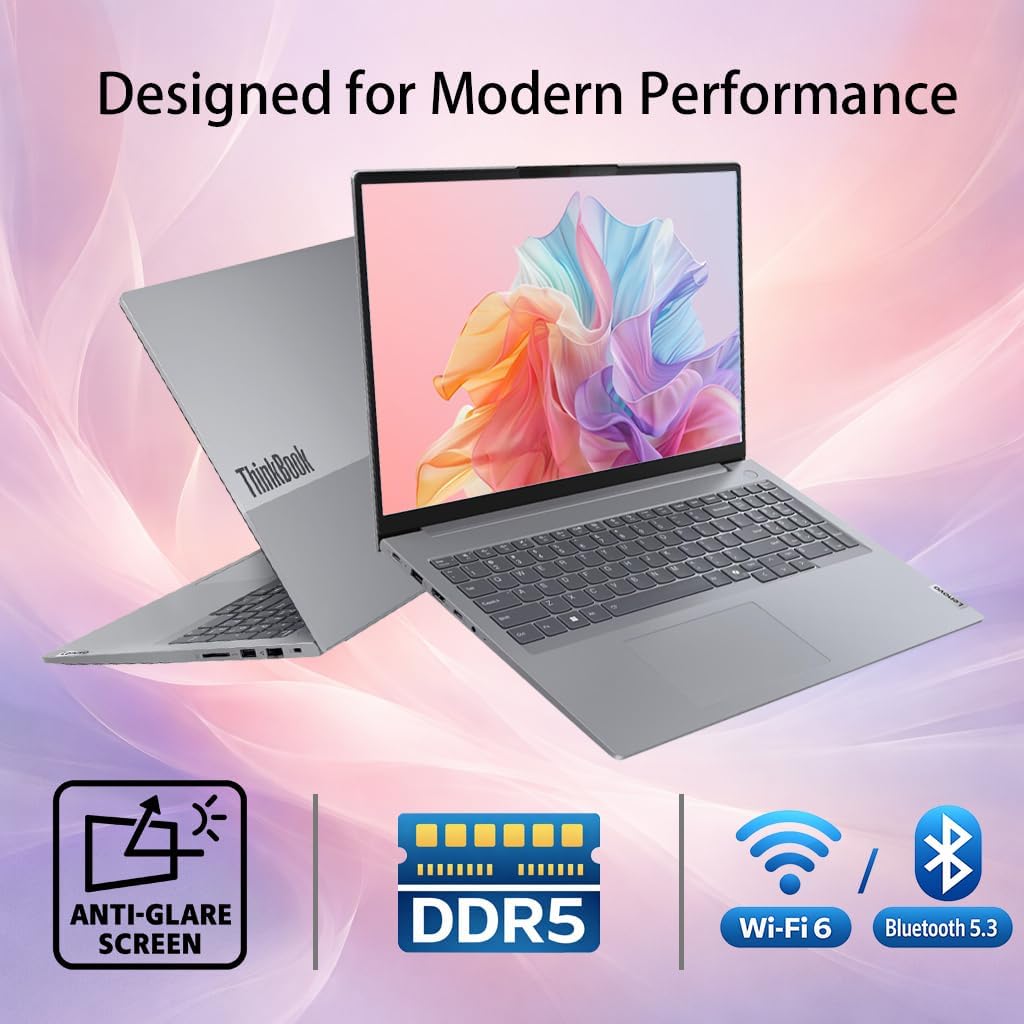 Lenovo ThinkBook 16 G7 Business Laptop, 16" 1920x1200 WUXGA Anti-Glare Display, Powerful AMD Ryzen 5 7533HS (Beats i7-1355U), 16GB DDR5 RAM, 512GB SSD, Fingerprint, RJ-45, Wi-Fi 6, Windows 11 Pro