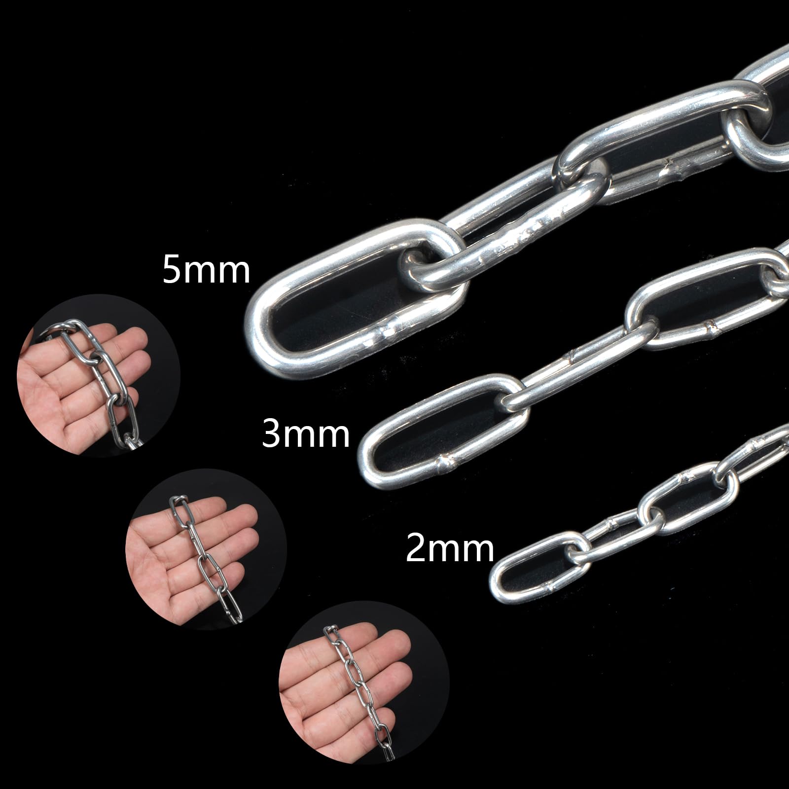 Metallkette Meterware 2 StüCk Stahlkette 1m Kette 304 Edelstahl Metall Ketten Mit 4 Karabiner Clip Haken FüR HäNgende Ziehen Abschleppen Haustier Hund Kette TXZWJZ