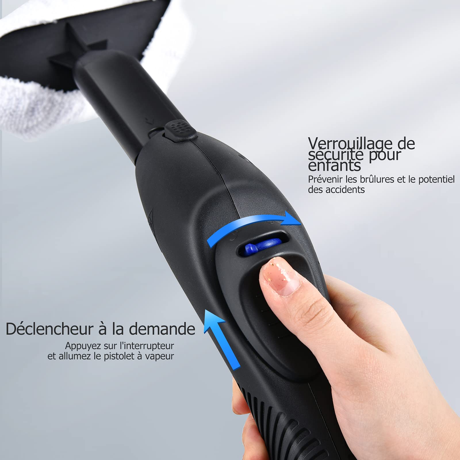 GOPLUS 2000 W Limpiador a vapor eléctrico, presión de 4 bares, volumen de vapor ajustable, 1,5 L, tiempo de calentamiento de 5 a 6 minutos, con bloqueo de niños, para sofá, alfombra, cristal(azul)