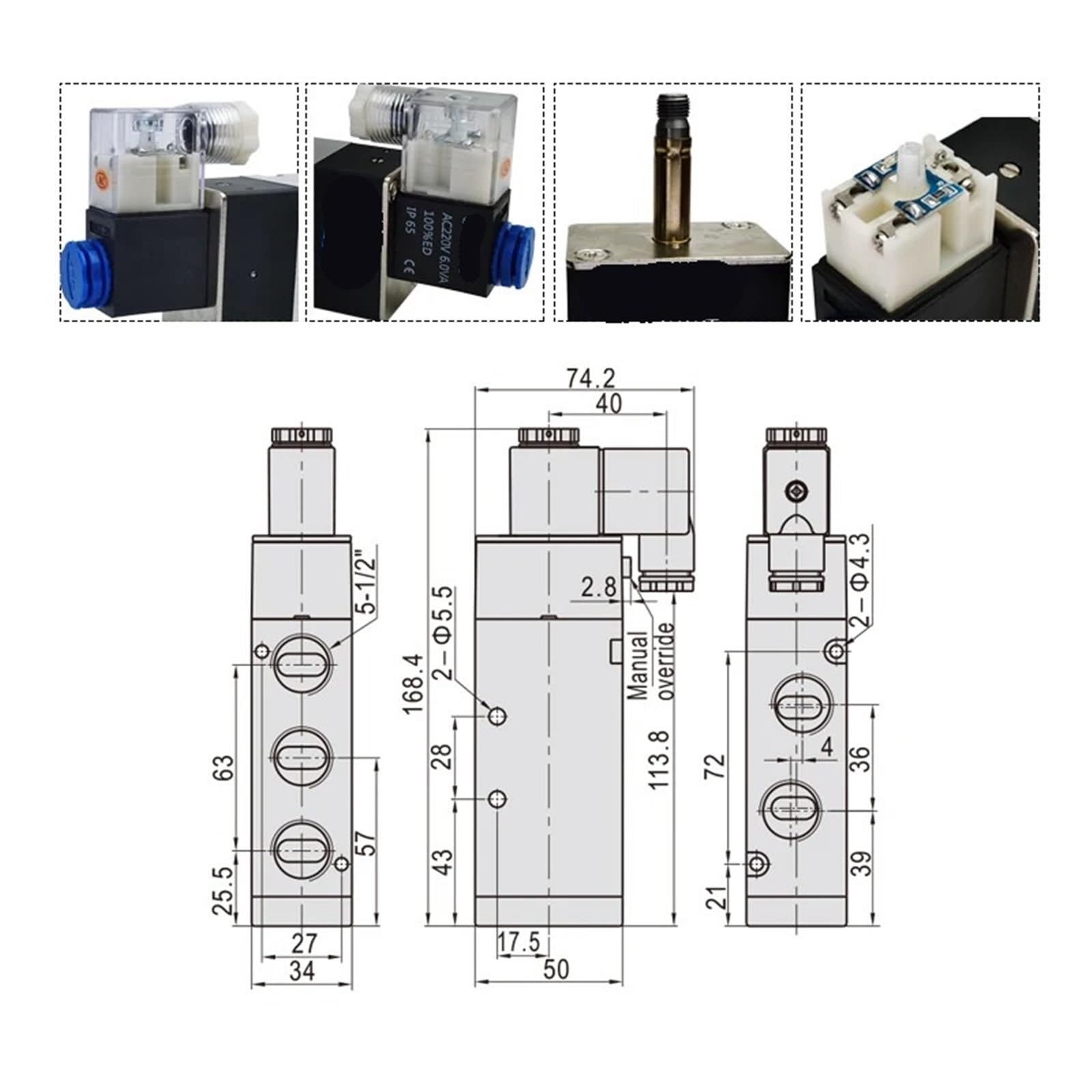 Pneumatyczny zawór powietrzny Solenoid 4V410-15 5-drożny 2-pozycyjny zawór gazowy 1 szt. (z 6 mm, DC24V)