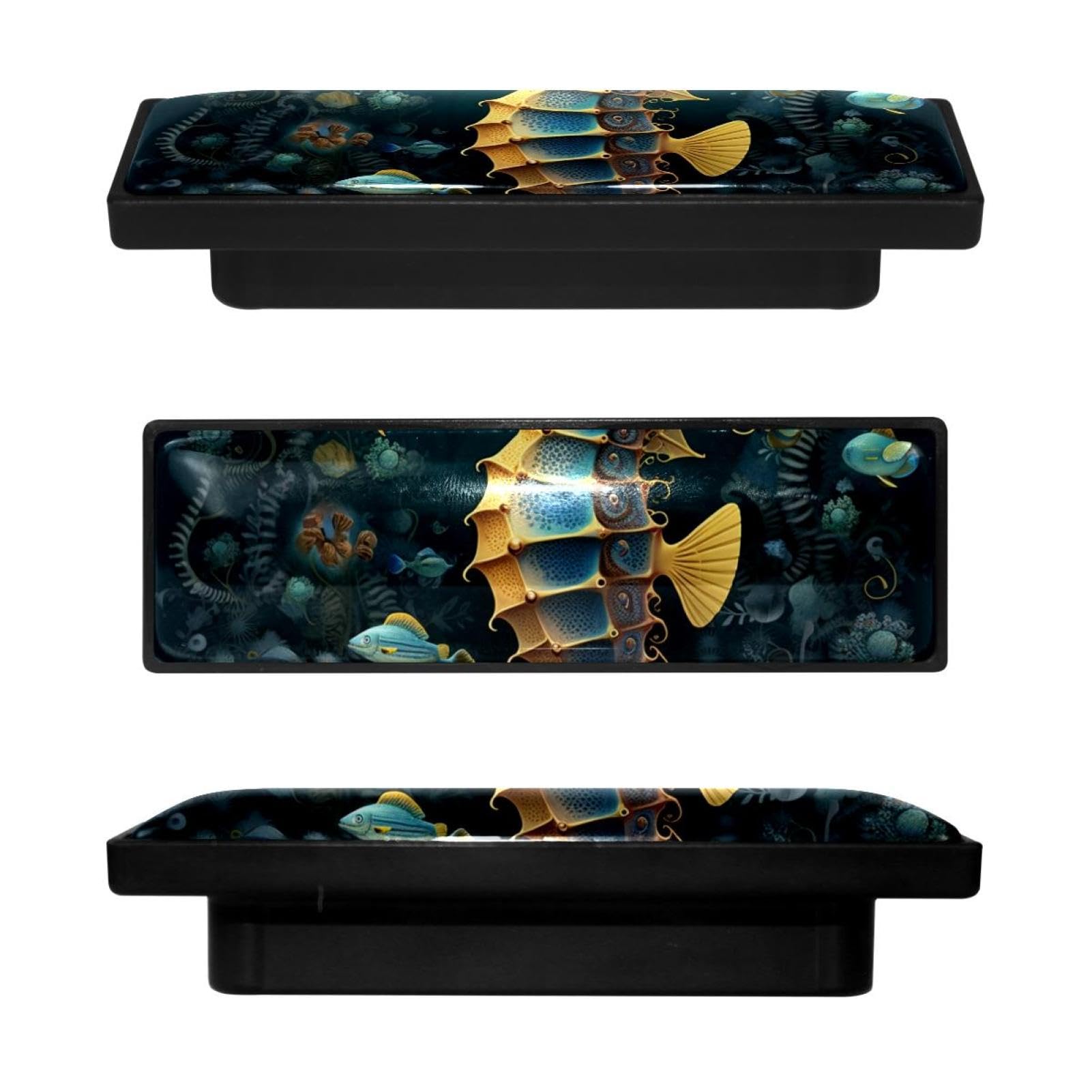 Boutons d'armoire hippocampe rectangulaires (lot de 4) en style vintage marin