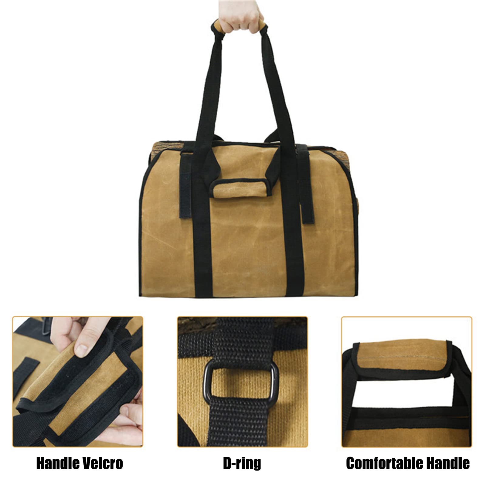 Tela Borsa Tronchi Camino,Borsa Legna da Ardere Impermeabile Borsa Camino Borsa da Trasporto Camino Borsa Porta Legna da Esterni Grande capacità Tela Borsa per Camino Giardino,Cachi,109x48 cm