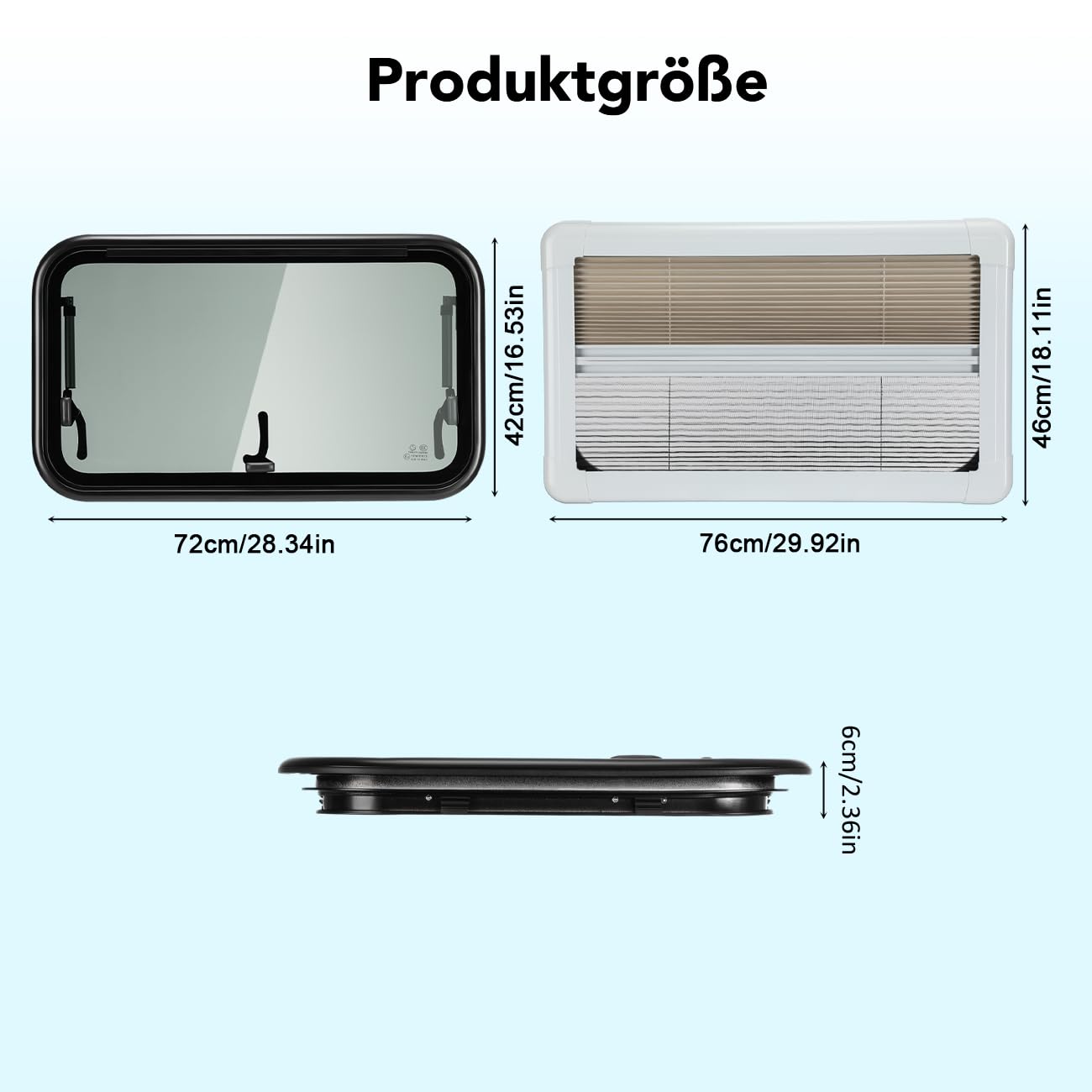 Wohnmobilfenster Ausstellfenster 700 x 400mm Wohnmobil Fenster Seitenfenster mit integriertem Rollo und Fliegengitter für RV Wohnwagen, Kastenwagen, Van, Camper, Auto, Bus, Boot