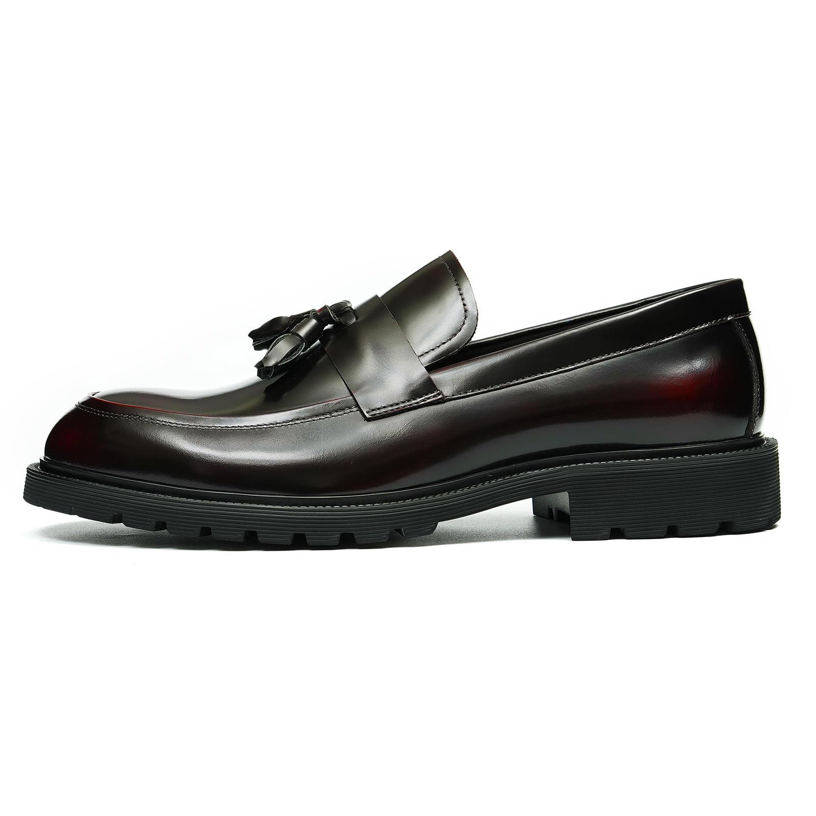 Loafers Cómodos Suela Gruesa y Borlas para Hombre Mocasines Formales Slip On Zapatos Bajos de Vestir Casuales en Cuero