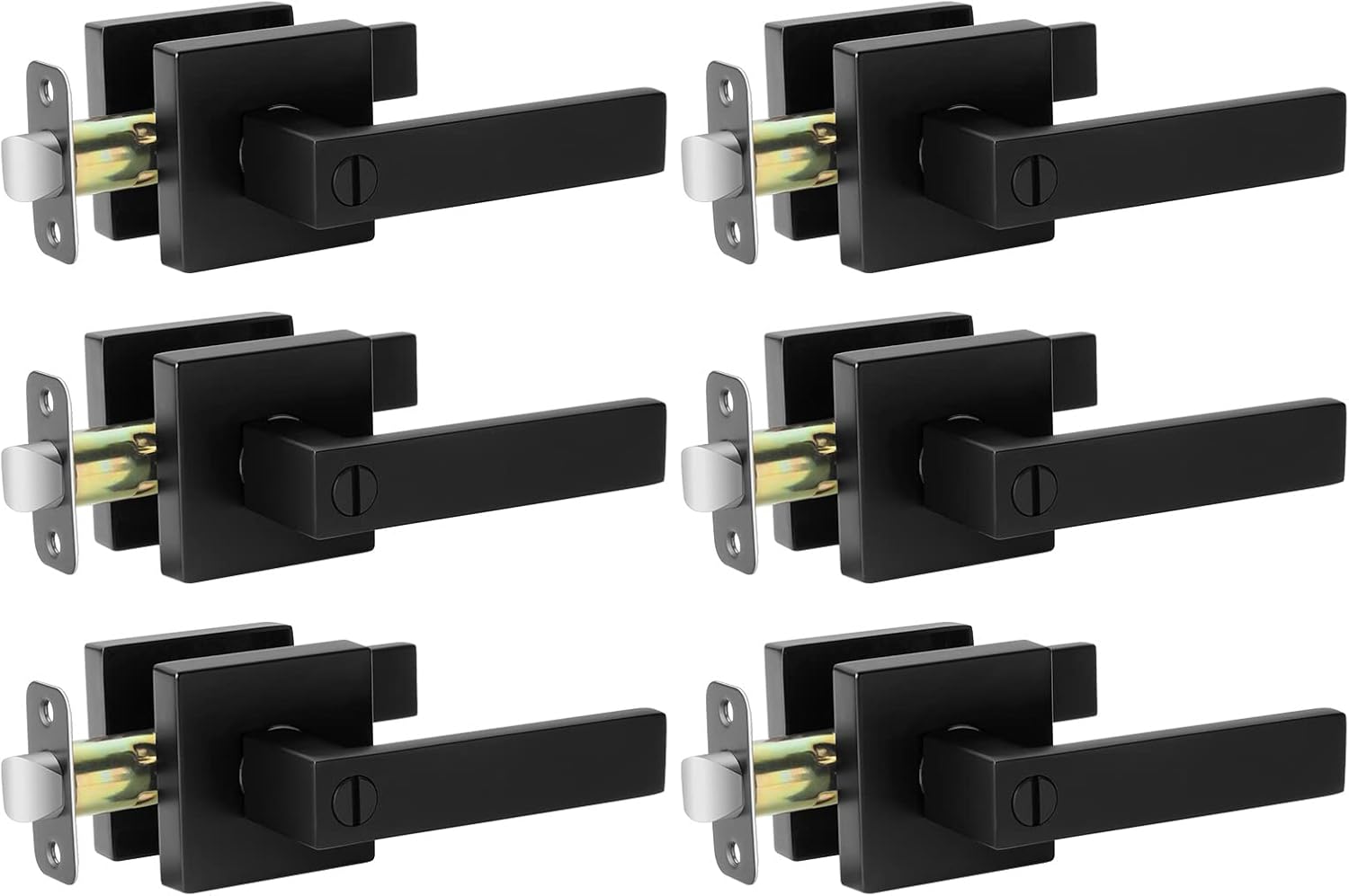 AIKKIL Matte Black Door Handle Interior Door Knob Keyless Levers Set (6
