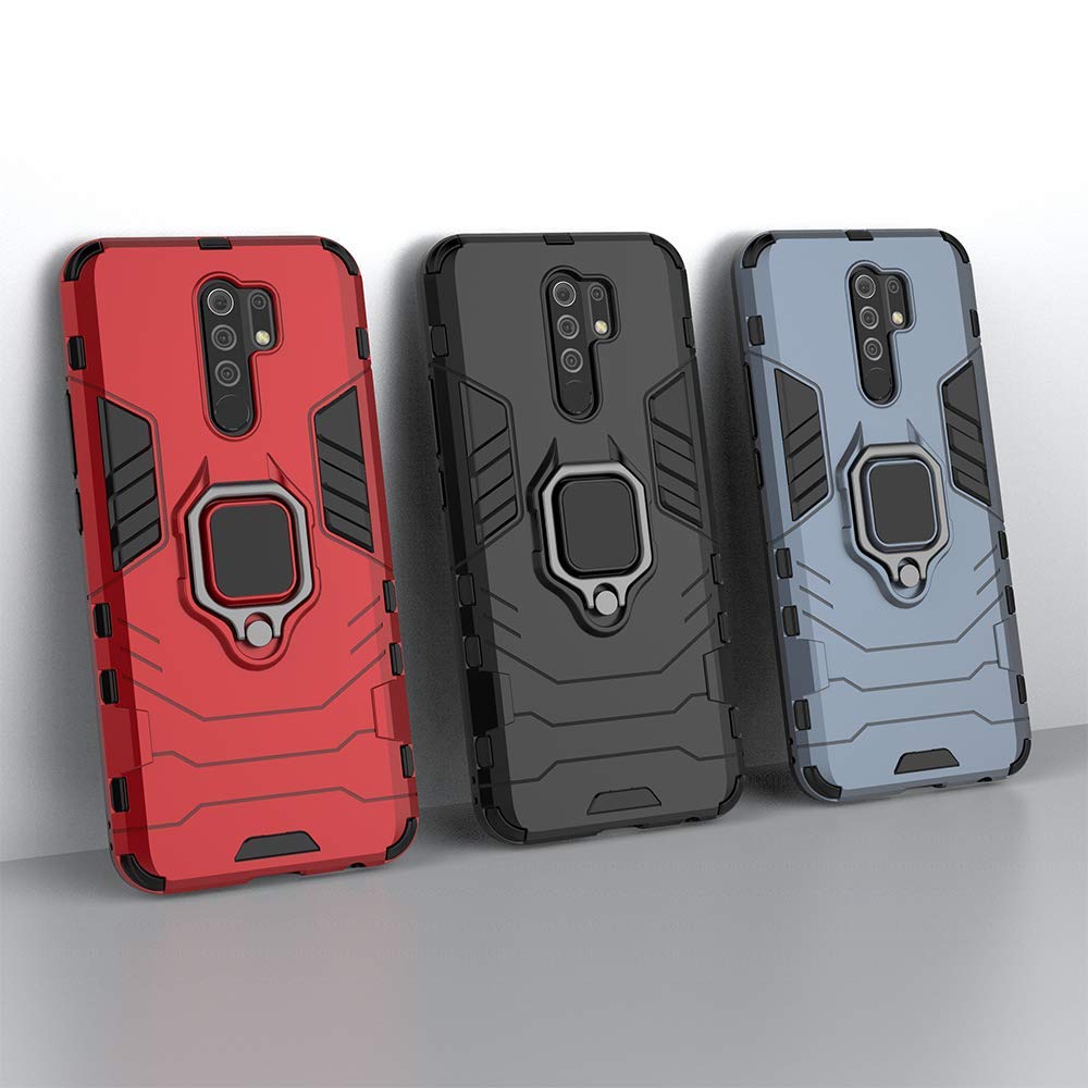 Custodia TANYO Hybrid Per Xiaomi Redmi 9A / 9AT - TPU + PC Antiurdo Con Anello Rotante 360° E Supporto Magnetico - Nero