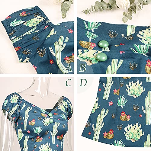 Image of YARN & INK Women's Rockabilly Tops 1950s Pinup Shirt Casual Off Shoulder Vintage Blouse