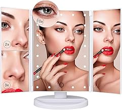 PUVLISZ Vanity Cosmetic/Makeup Mirror with 22 LED Lights, Touch Screen, Magnification Tri-Fold 2X 3X Magnifying, 180° Free Rotation, Dual Power Supply White