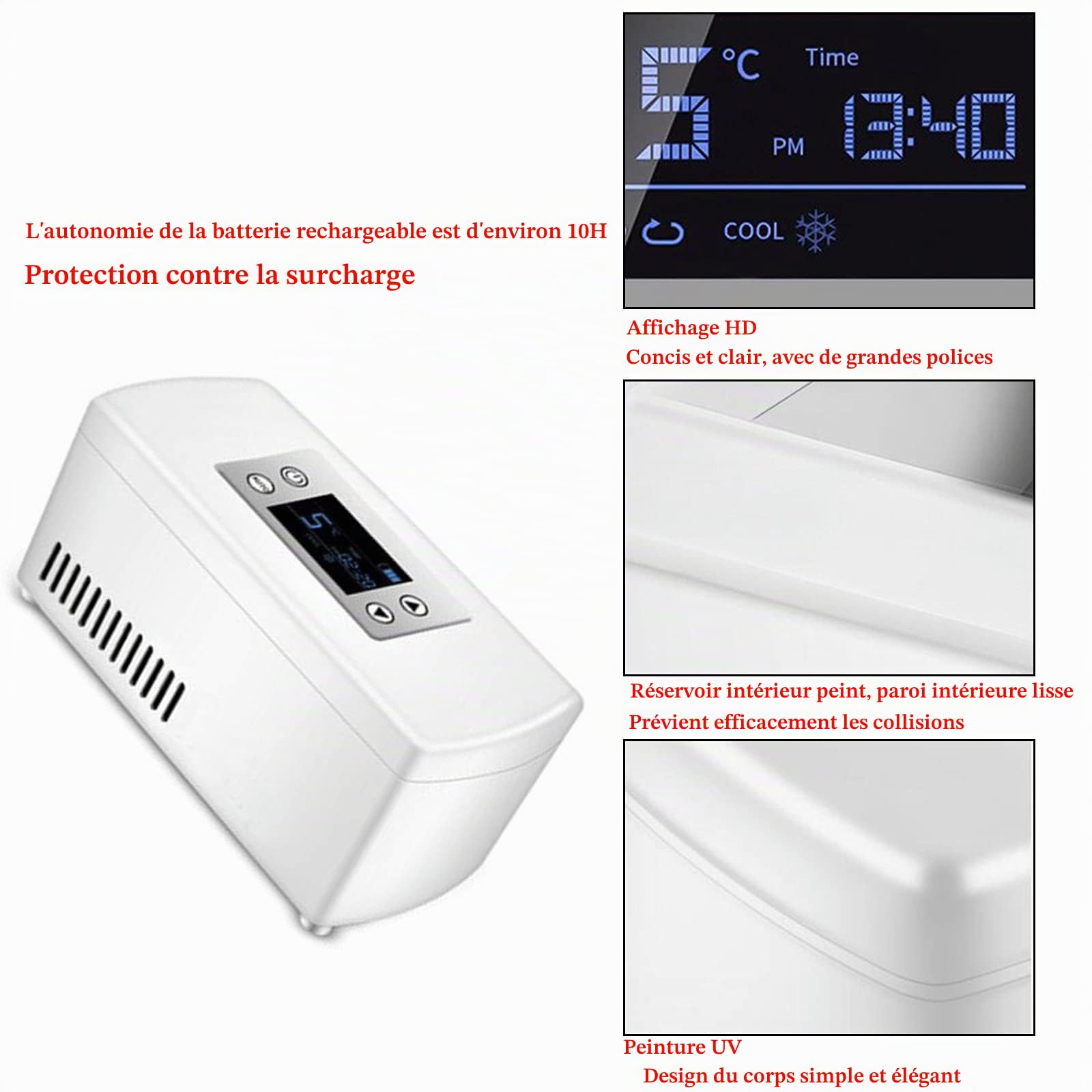 Mini Frigo USB Mini Frigo Medical Mini Réfrigérateur De Voiture Réfrigérateur à Insuline Boîte à Insuline Portable Écran LCD Petite Valise à Pharmacie 2-8℃,B-Dualbattery