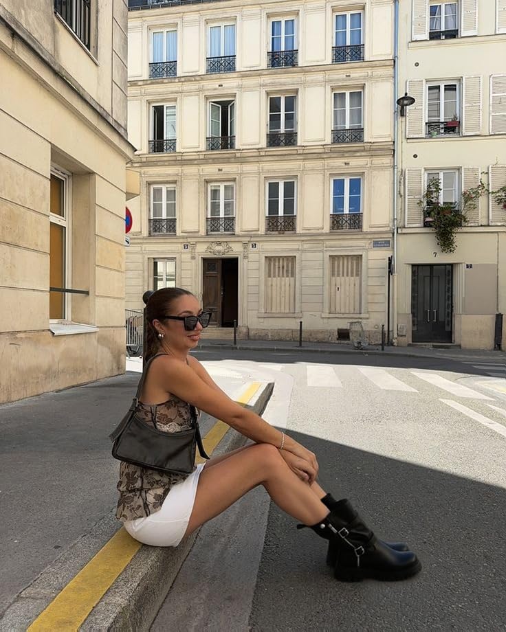 Women's Combat Boots Chunky Platform Mid Calf Boots Ankle Buckle Biker Boots Round Toe Motorcycle Moto Bootie4