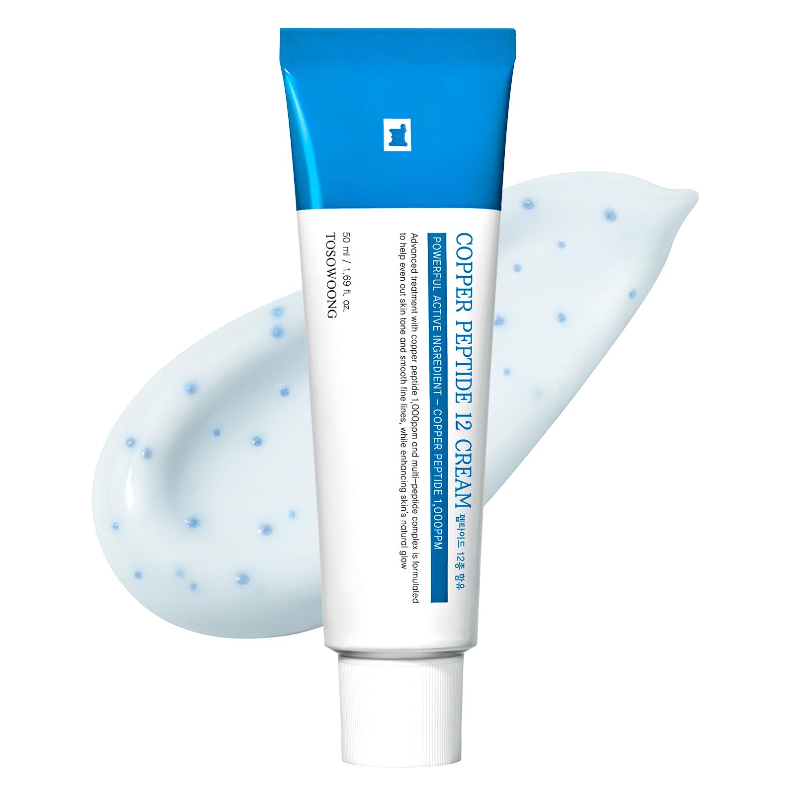 TOSOWOONG Copper Peptide 12 Cream, 99% Purity Copper Tripeptide-1 (GHK-Cu), Multi-Peptide Moisturizing Cream for a Soft, Supple & Hydrated Appearance, Korean Skincare, 50ml / 1.69 fl.oz.