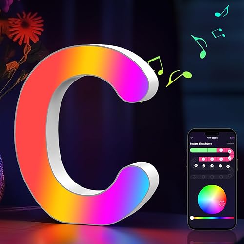 Letra Luminosas Mayúscula RGB, Letras Luces LED Iluminadas con USB, Control APP, Luces Etras neón, Luces de Noche para P