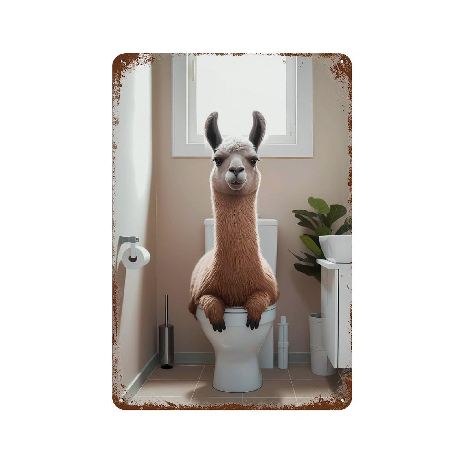 Llama on Toilet Bathroom Art 11.8"x7.9" Retro Metal Sign, Vintage Wall Decor for Office, Studio And Wall Decor
