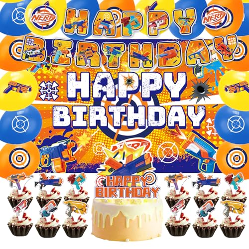 42Pcs Dart Battle Birthday Party Decorations Include Dart Battle Theme Balloons Banner Backdrop Cake Toppers Cupcake Toppers for Birthday Party Decorations