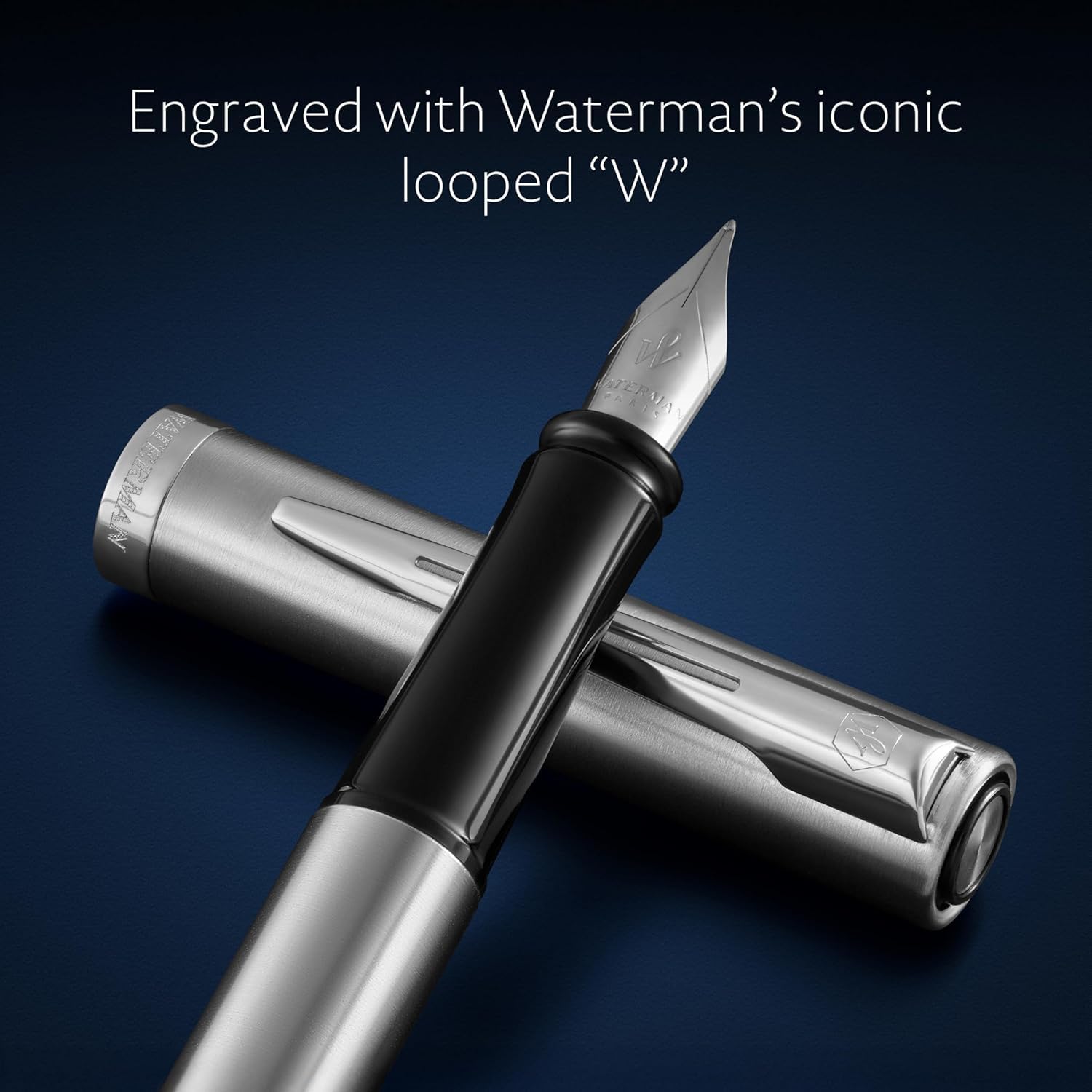 Waterman Impression Kugelschreiber & Füllfederhalter Set mit Gravur – Personalisierter Premium-Füller – Elegantes Schreibset für Männer & Frauen – Blaue Tinte (Stainless Steel CT)