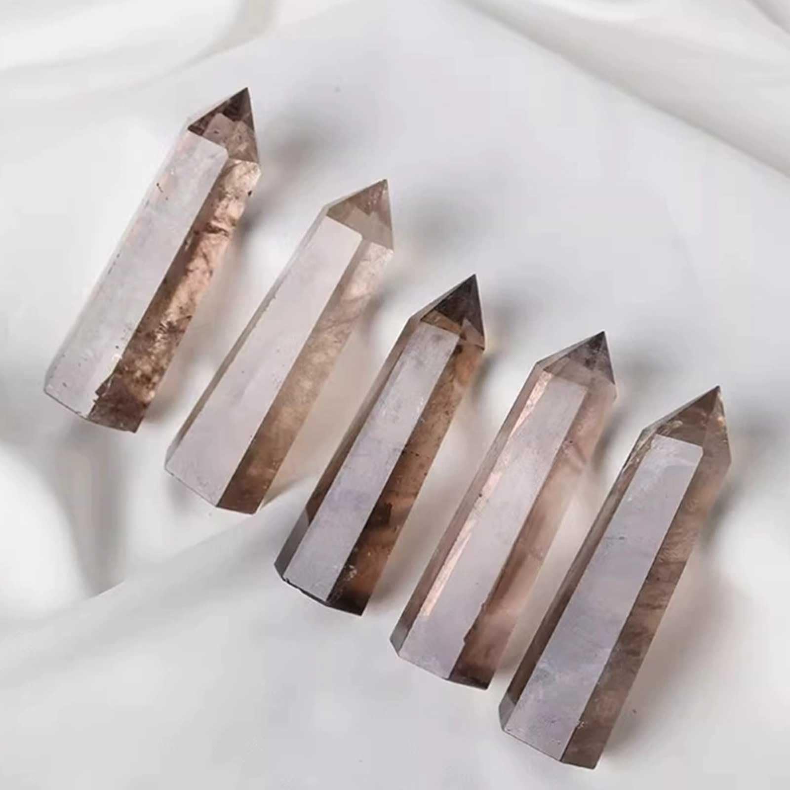 Ornamenti curativi della Torre di Cristallo di Quarzo fumé Naturale | Bacchetta di cristallo a 6 punte sfaccettate per Chakra, Reiki, meditazione, decorazioni, 3 pezzi