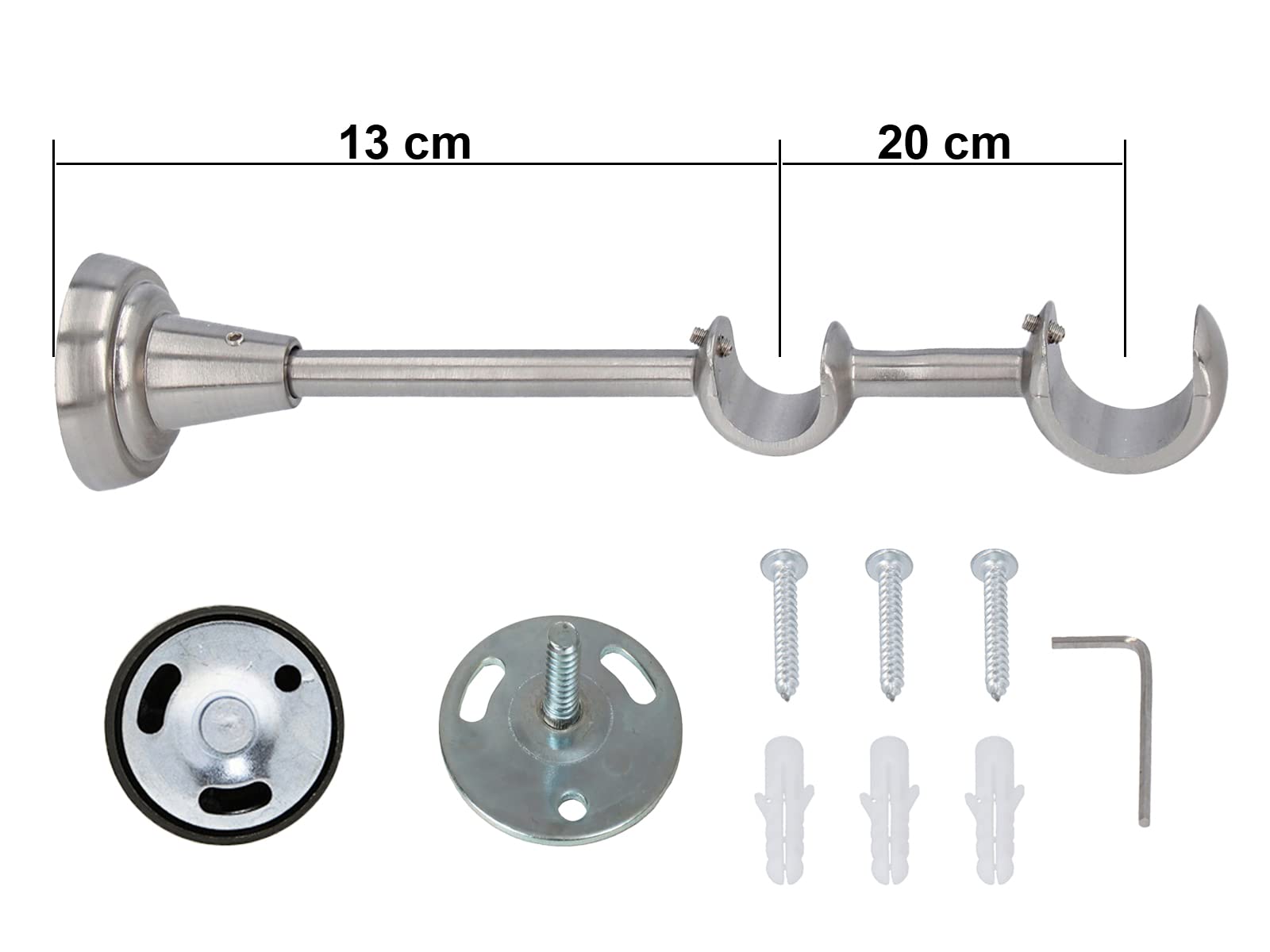Sento Ø 25/19 mm Tringle à Rideaux Fixation Murale Aspect Acier Inoxydable 180 cm Barocco