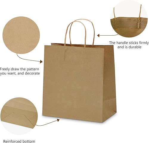 Miniatura 4 de TOWRAP Bolsas de papel kraft 25 piezas de 11 x 5.9 x 11 pulgadas, bolsas de regalo marrones con asas a granel, bolsas de fiesta, bolsas de compras,