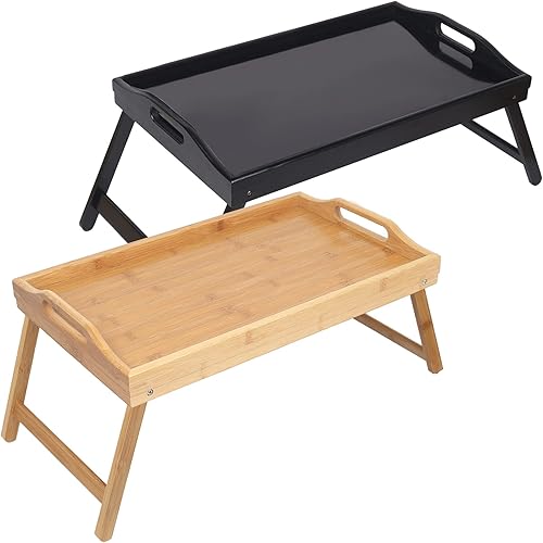 Bandeja de cama con patas plegables de madera para servir desayuno en cama o bandeja para platos, mesa de TV, bandeja para computadora portátil,