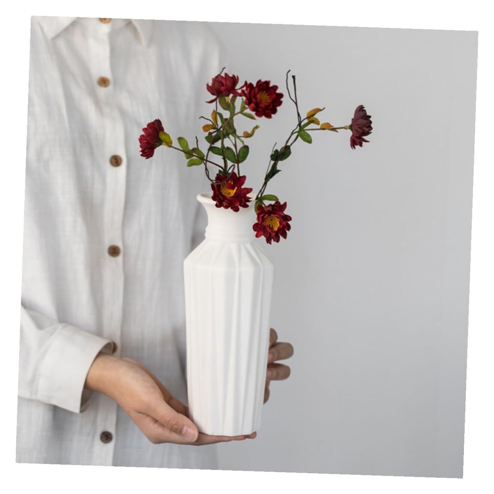 Blumenvase Weißes Keramik-Vasen-Set mit breiter Öffnung for die Inneneinrichtung, Desktop-Blumenbehälter Zimmerdekoration