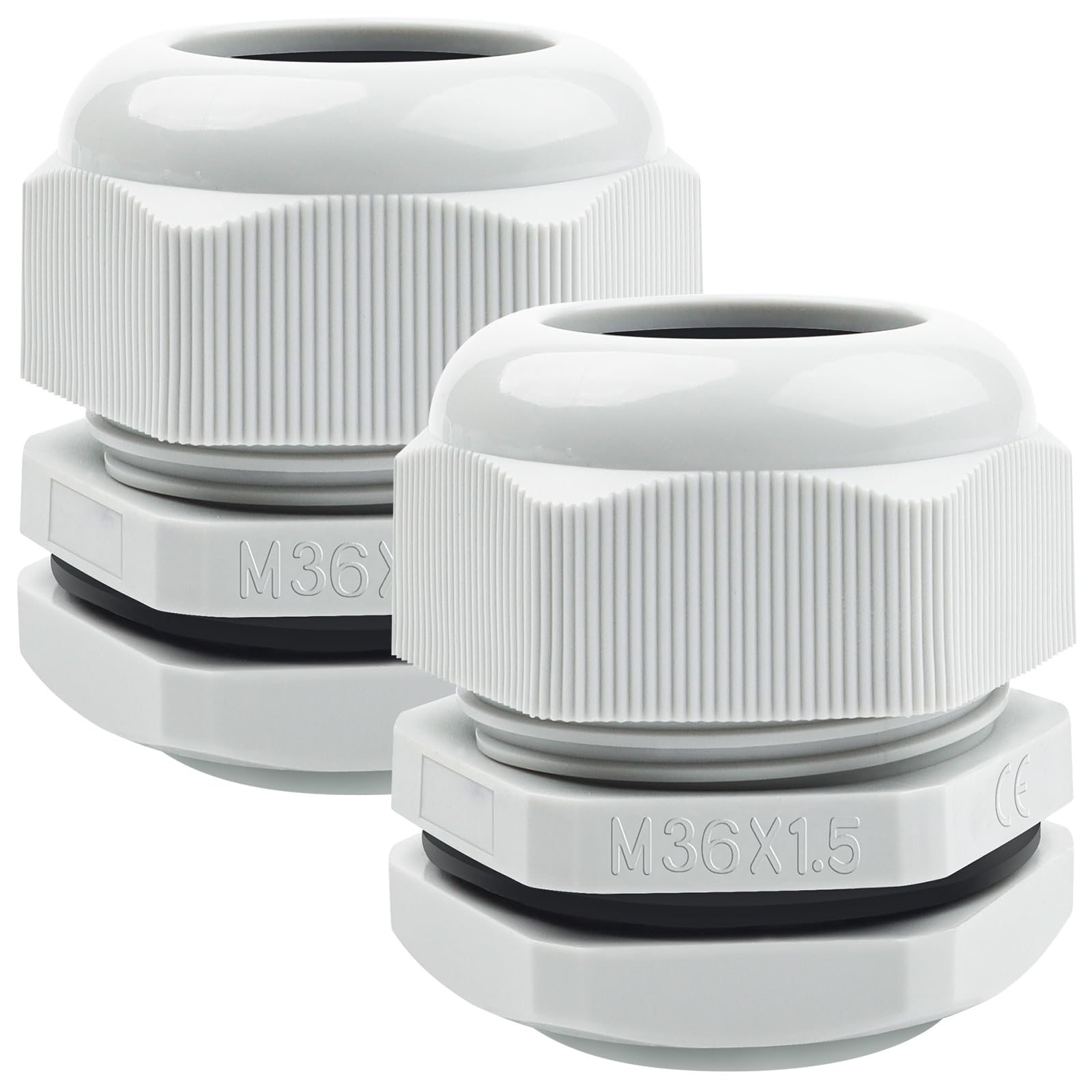 2 Pack M36 Cable Glands - Caianwin M36 IP68 Waterproof Conduit Fittings Flush Mounting for Electrical Boxes and Wall-Mounted Distribution Boxes