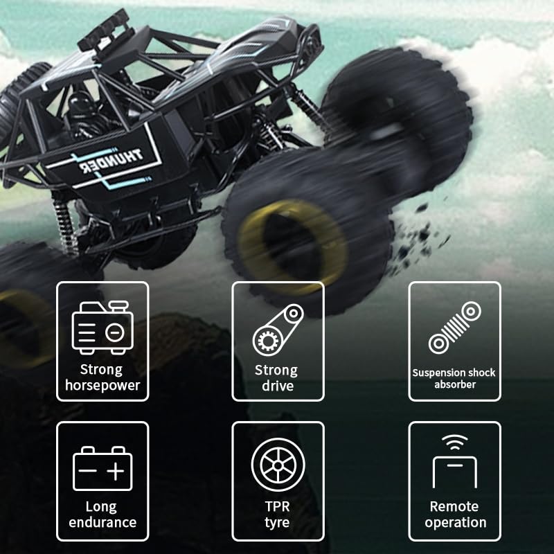 Image of CADDLE & TOES Monster-Like Model Sports Car with Remote Control and Speed Gun (Green, Thunder Black) - Kids' Toy