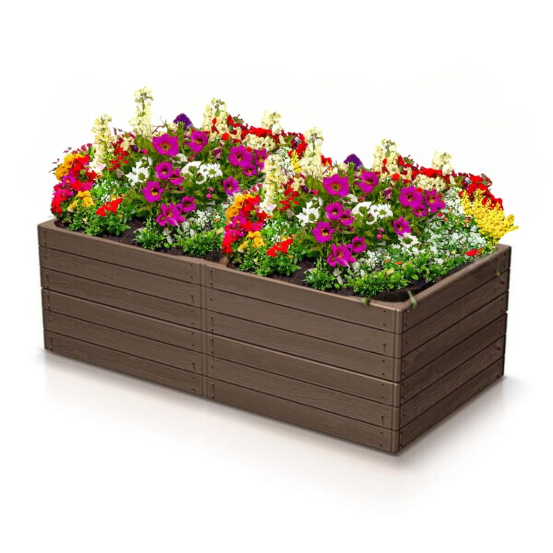 Hochbeet aus Kunststoff, rechteckig, für Gemüse, Pflanzen und Kräuter, braun, 149 cm x 75,6 cm x 25 cm