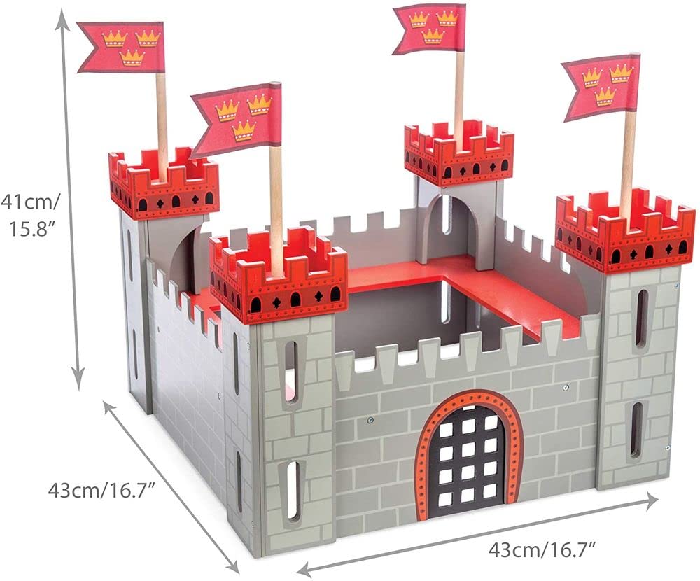 Le Toy Van - TV256 - Castello di legno gioco per bambini 3 anni, My First Castle, include 30 adesivi per decorare il castello, con 4 torri e ponte levatoio funzionante, 43 x 43 x 42 cm