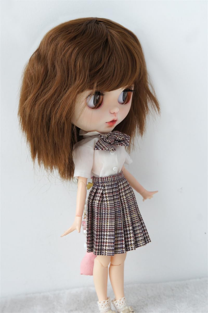 Blythes Pullip Doll Accessories JD615H 10-11inch 26-28cm Short Mini Rebonding Wave Heat Resistance BJD Doll Wigs (10-11inch, Chocolate Brown)