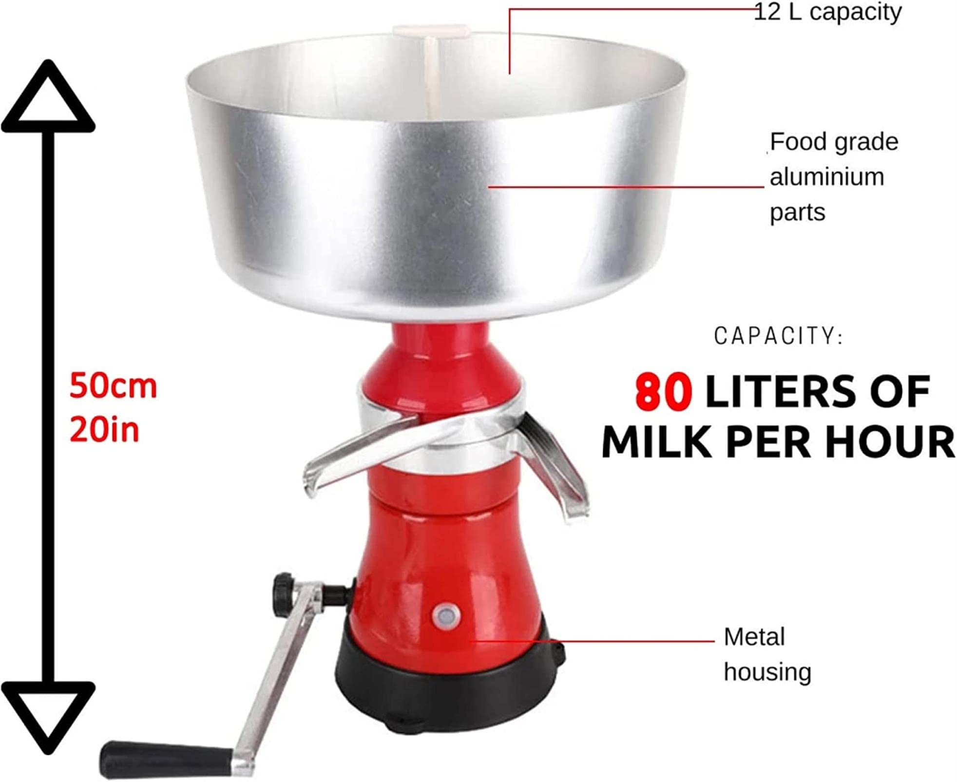 Separador manual de nata/Centrífuga de cocina/Máquina desgrasadora para convertir leche cruda o entera en nata y leche desnatada para leche de oveja, leche de cabra u otros productos lácteos