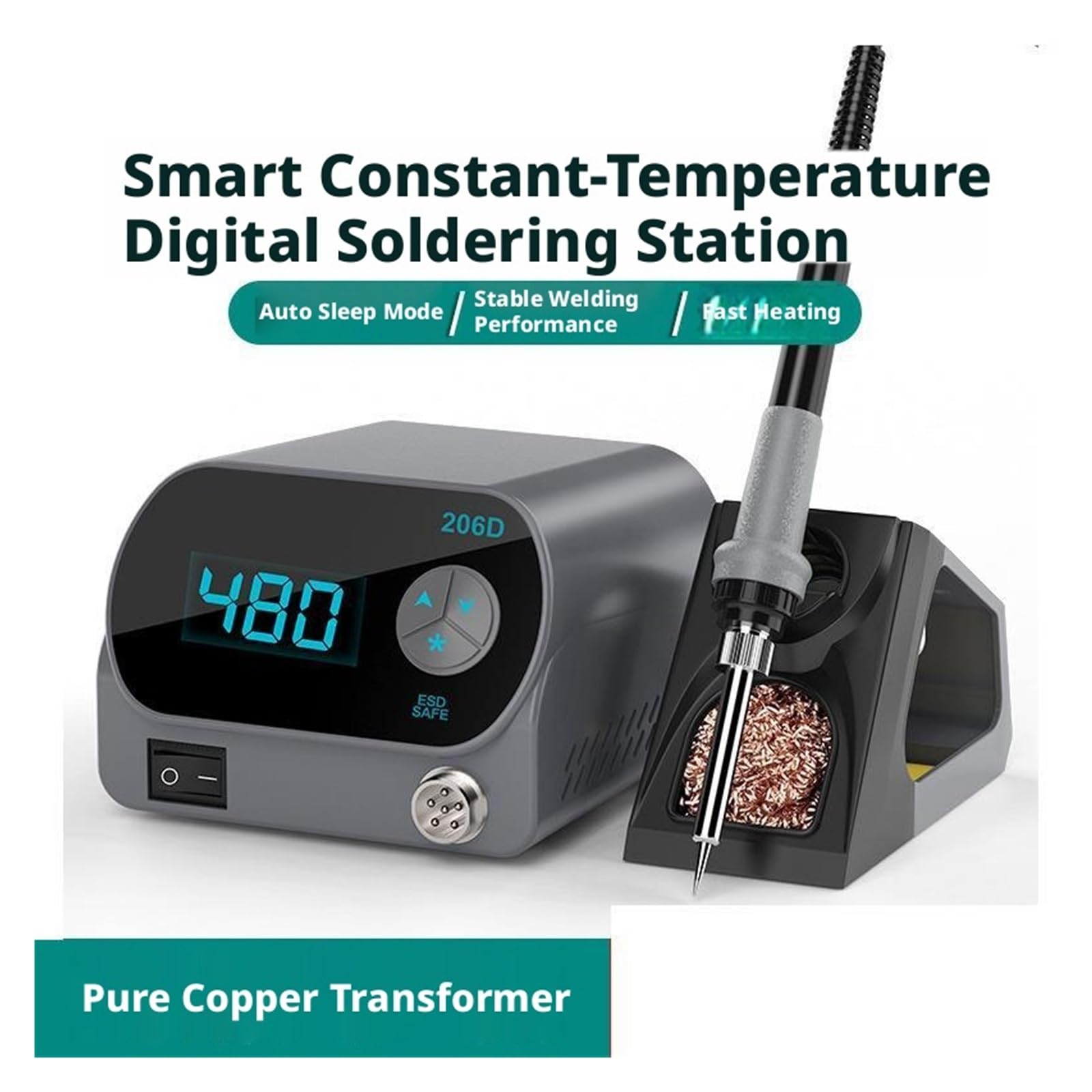 Estación de Soldadura, Estación de soldadura SMD inteligente 206D, kit hierro con calefacción interna 80 W pantalla LCD digital