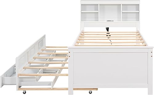 Miniatura 39 de Merax Cama de plataforma de madera tamaño individual con cama nido, no requiere somier, gris Gris,Espresso,Blanco